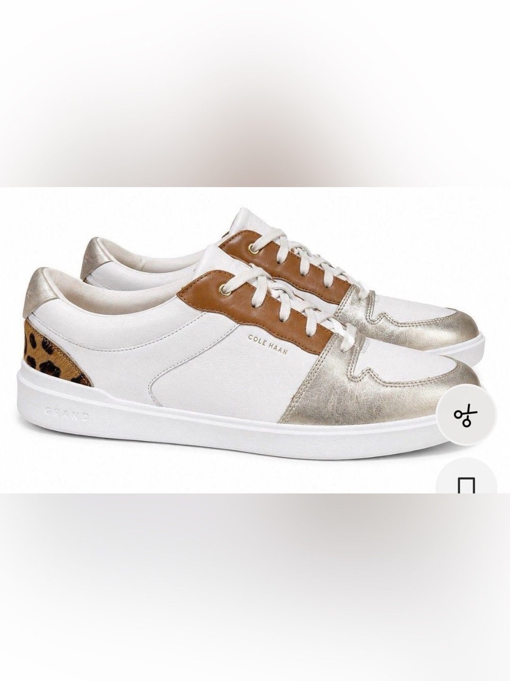 Cole Haan Grand Crosscourt W21535 Sneakers Women’s 8.5B White Gold Leopard